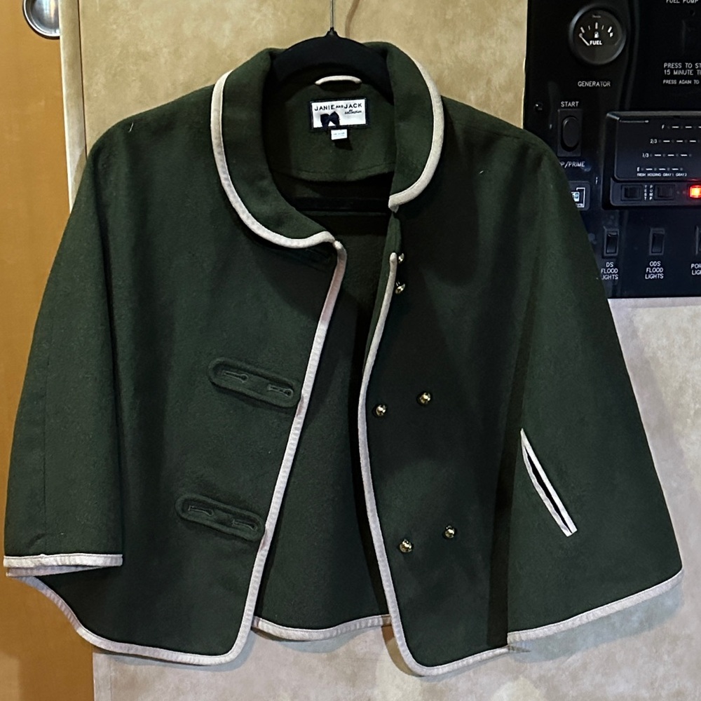 Janie and Jack Forest Green Cape with Cream Trim